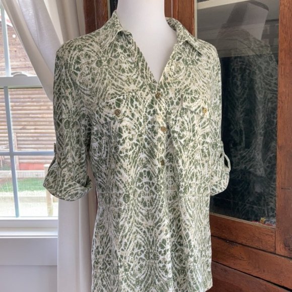 Cathy Green/Cream Pullover Top, Size L - Picture 2 of 6